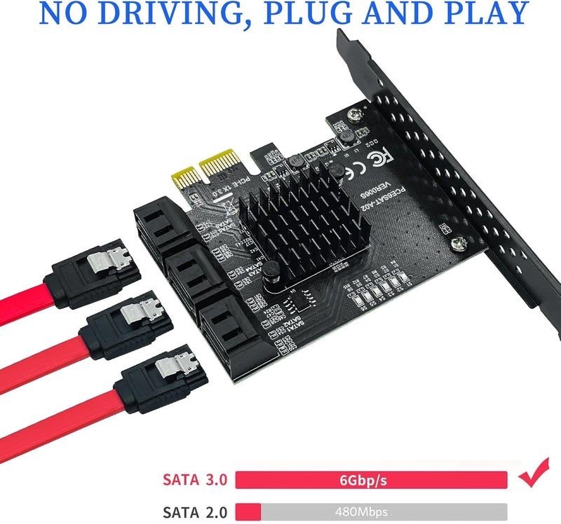 Xdingjiala PCI-E 1X to SATA 3.0 Controller Card, 6-Port SATA III 6Gbps Expansion Card Supports PCI-Express (1x/4x/8x/16x) Slots Compatible with SSDs and HDDs, for Windows/XP/MAC/Linux Systems - Image 5